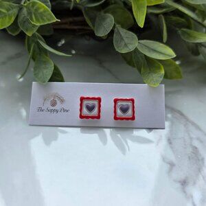 NEW Valentine's Day Purple Heart Polymer Clay Stud Earrings